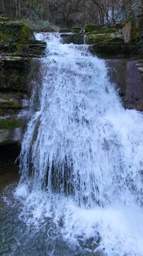 Waterfalls of the Hijuela River in Irus, in the Mena Valley. Merindades region. Burgos. Castile and Le&oacute;n. Spain. Europe