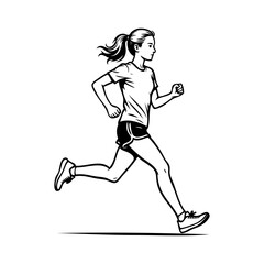 Entrenamiento físico. Dibujo con líneas de una mujer atlética corriendo con equipación deportiva, vista de perfil  © teracreonte