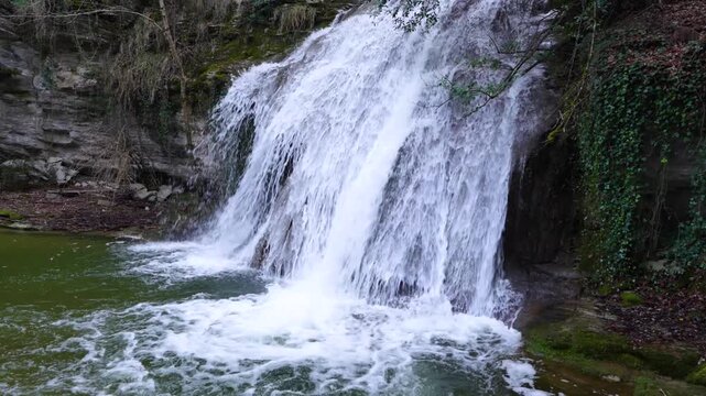 Waterfalls of the Hijuela River in Irus, in the Mena Valley. Merindades region. Burgos. Castile and Le&oacute;n. Spain. Europe