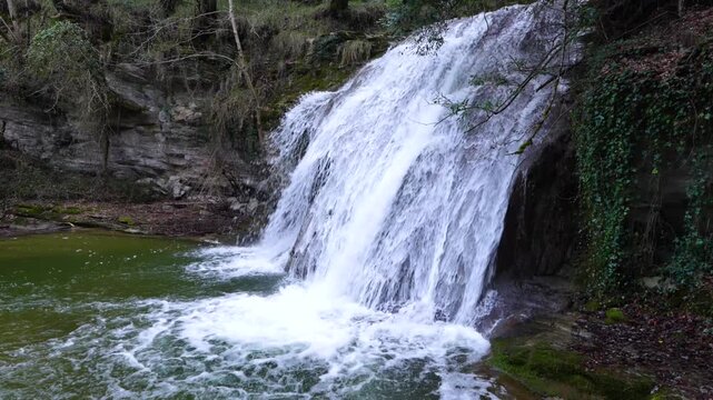 Waterfalls of the Hijuela River in Irus, in the Mena Valley. Merindades region. Burgos. Castile and Le&oacute;n. Spain. Europe