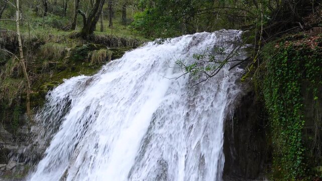 Waterfalls of the Hijuela River in Irus, in the Mena Valley. Merindades region. Burgos. Castile and Le&oacute;n. Spain. Europe