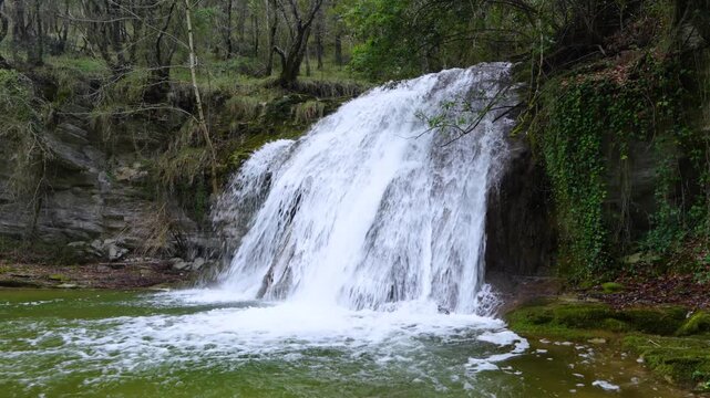 Waterfalls of the Hijuela River in Irus, in the Mena Valley. Merindades region. Burgos. Castile and Le&oacute;n. Spain. Europe
