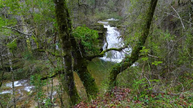 Waterfalls of the Hijuela River in Irus, in the Mena Valley. Merindades region. Burgos. Castile and Le&oacute;n. Spain. Europe