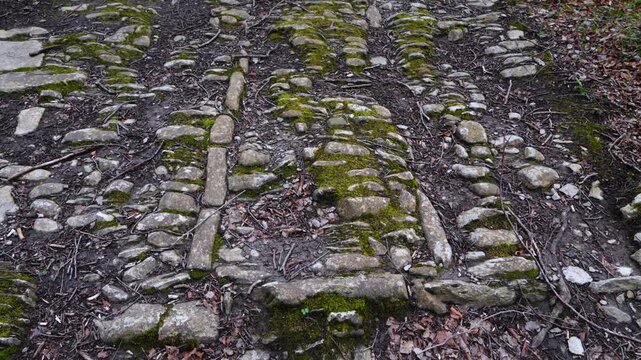 "Royal Road of Las Enderrozas" on the route to the Hijuela River waterfalls in Ir&uacute;s, in the Mena Valley. Merindades region. Burgos. Castile and Le&oacute;n. Spain. Europe