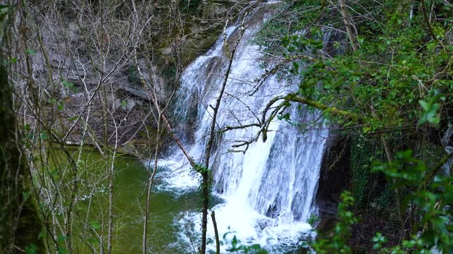 Waterfalls of the Hijuela River in Irus, in the Mena Valley. Merindades region. Burgos. Castile and Le&oacute;n. Spain. Europe