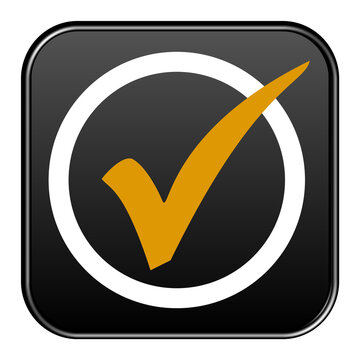 H&auml;kchen Symbol in orange weiss auf schwarzem Button