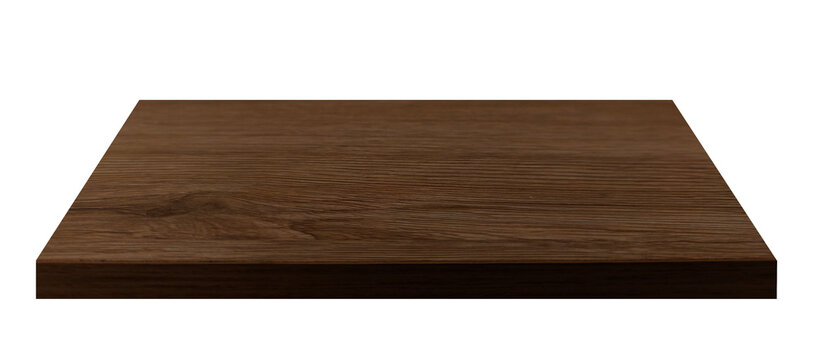 Dark brown wooden rectangle stage or podium on transparent background. Elegant walnut wood shelf ideal for premium product displays mockups
