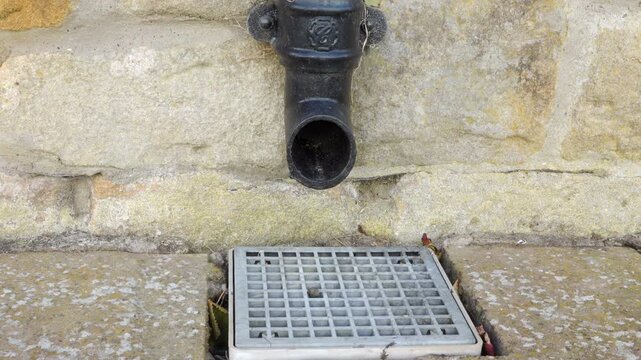 House drainage close up sliding camera motion stock footage