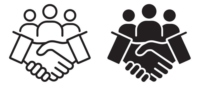 business handshake partnership icon, team cooperation agreement deal collaboration people communication corporate support trust symbols on transparent background