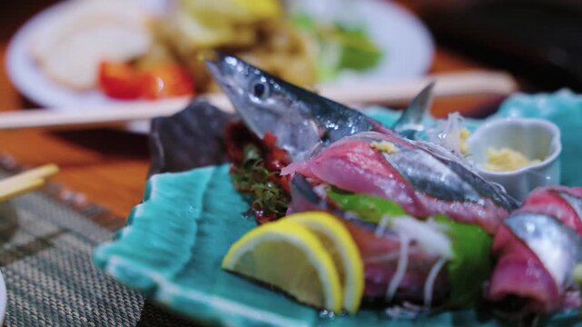 Fresh Pacific Saury Sashimi, High Quality Sushi in Izakaya, Japan