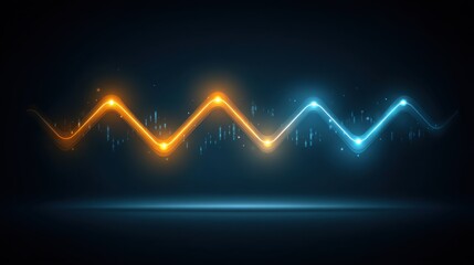 Fototapeta premium Vibrant Waves of Light in Orange and Blue Representing Sound Frequencies and Energy Flow in a Dark Background for Abstract Concepts and Designs