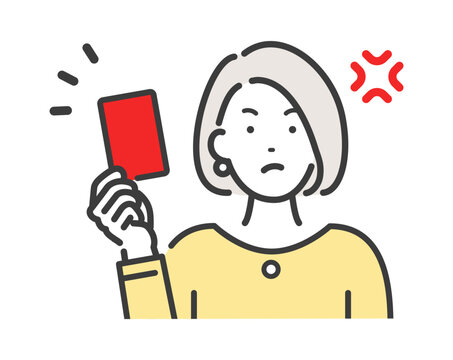 レッドカードを出す若い女性