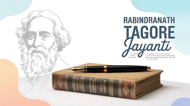Rabindranath tagore jayanti celebration with book and pen