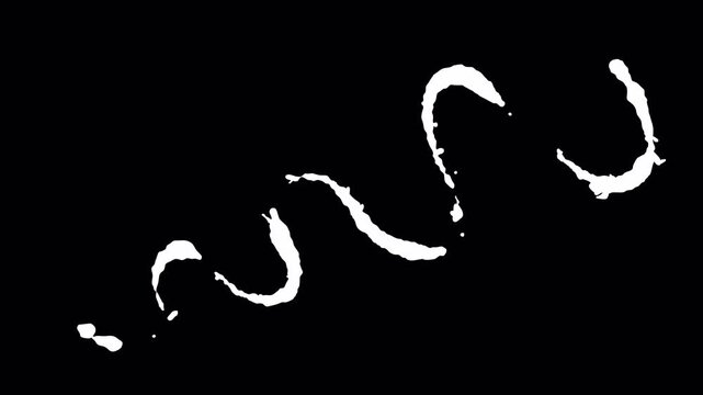 White ink swirls across a stark black background