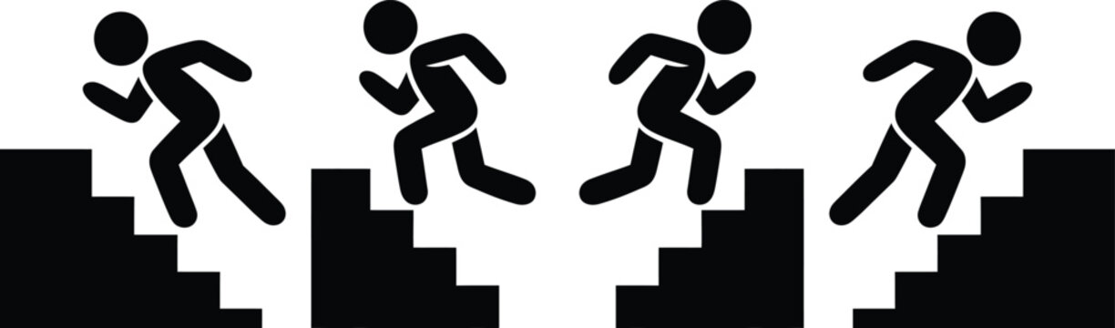 Illustration of a person climbing stairs in four sequential steps
