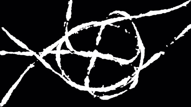 White brush strokes swirl on black background