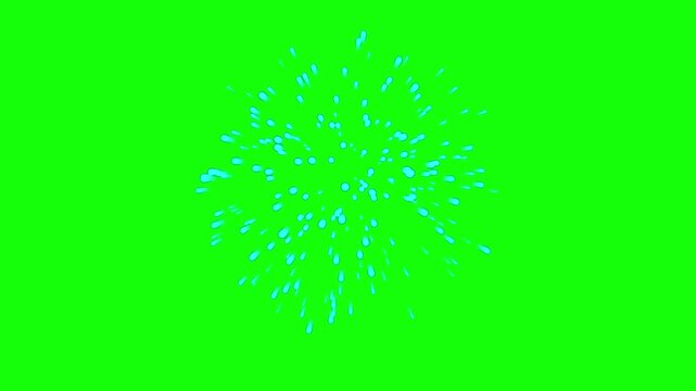 Vibrant blue confetti bursts against vivid green background
