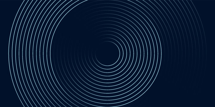 Blue abstract background with glowing circles. Swirl circular lines pattern. Geometric spiral. Twirl element. Modern graphic design. Futuristic technology concept.