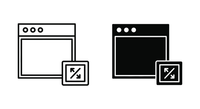 Minimalist browser window icons with scaling arrows representing responsive web design and interface customization for software developers and UI designers.
