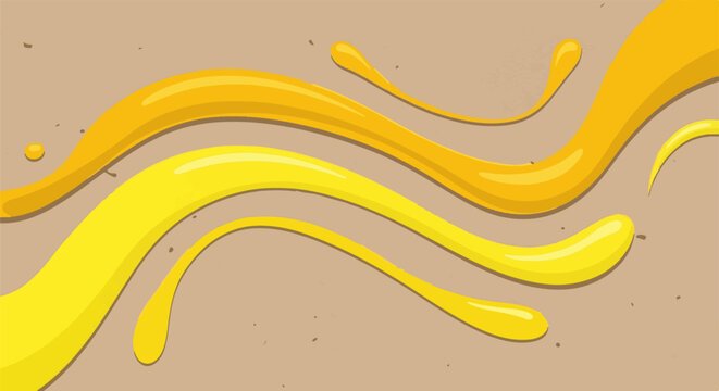 Flowing yellow and orange abstract shapes with a textured, light brown background