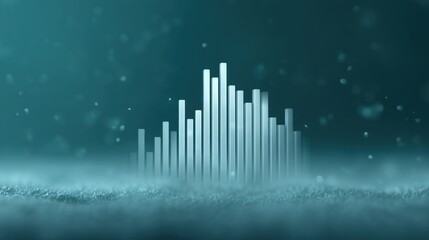 Fototapeta premium Abstract representation of sound waves with vertical bars emerging from foggy background in soft blue tones for digital or music themes
