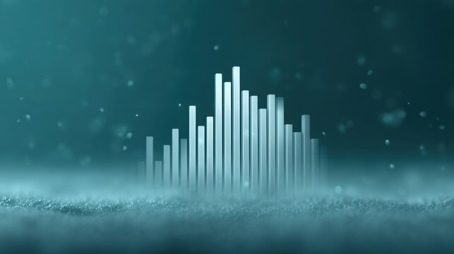 Abstract representation of sound waves with vertical bars emerging from foggy background in soft blue tones for digital or music themes