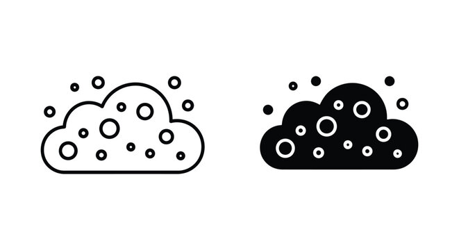 Set of minimalist outline and solid icons representing dust clouds, soap foam, or steam for cleaning and industrial air quality concepts