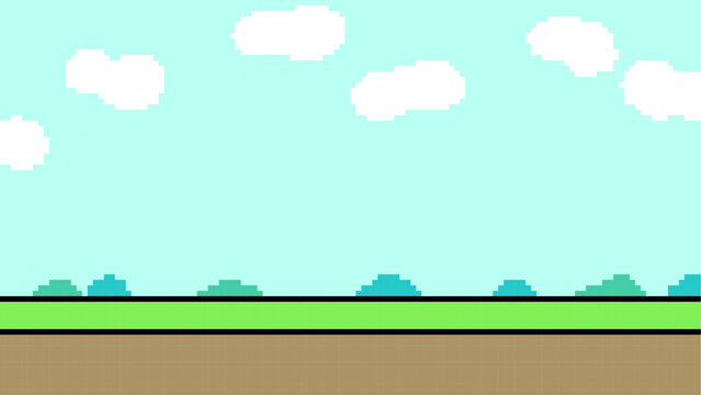 シンプルな青空と草原のドット風景