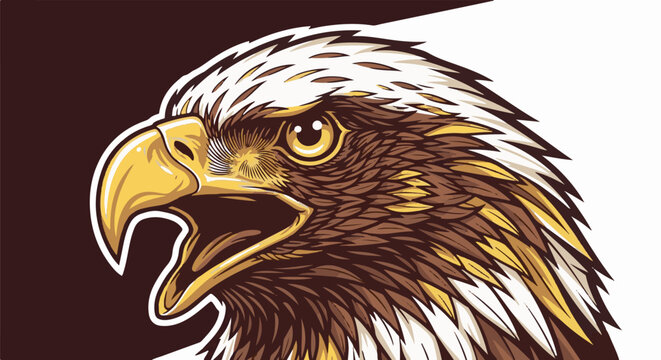 Fierce eagle head with open beak and sharp eyes, rendered in a stylized graphic art style