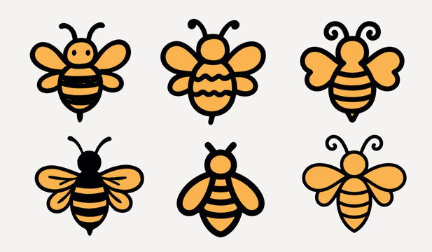 Minimalist bee icon designs vector element set
