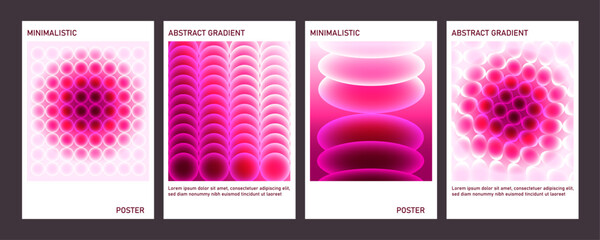 Y2K aesthetic poster set with pink aura gradients, glossy 3D blob forms and halftone dot patterns © Thuong