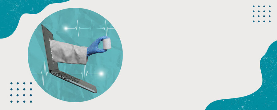 Telemedicine concept with hand extending from laptop