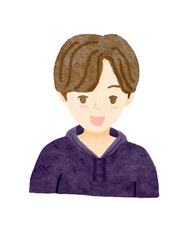 白バックに黒っぽいパーカーを着た上半身の男の子のイラスト