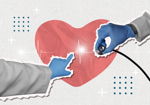 Medical heart health concept with stethoscope and heart graphic