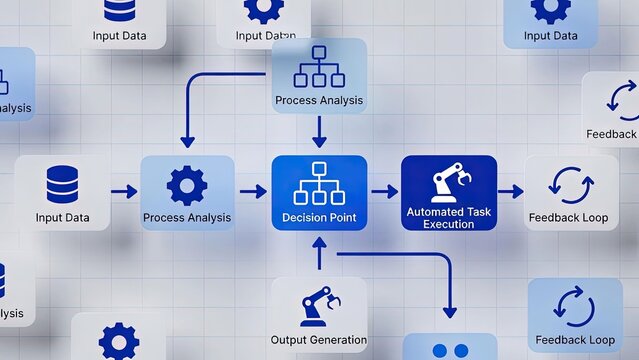 Digital systems overview ai integration in automated business process optimization infographic