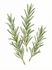 Fototapeta premium Vertical rosemary herb branches watercolor illustration spice plant art isolated on white background