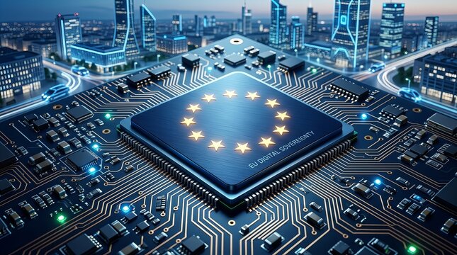 Futuristic technology design symbolizing digital sovereignty and data security.