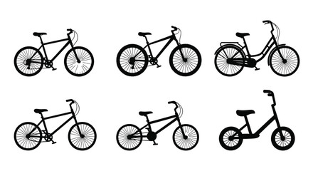 Obraz premium Collection of silhouette bicycles in various styles arranged in rows