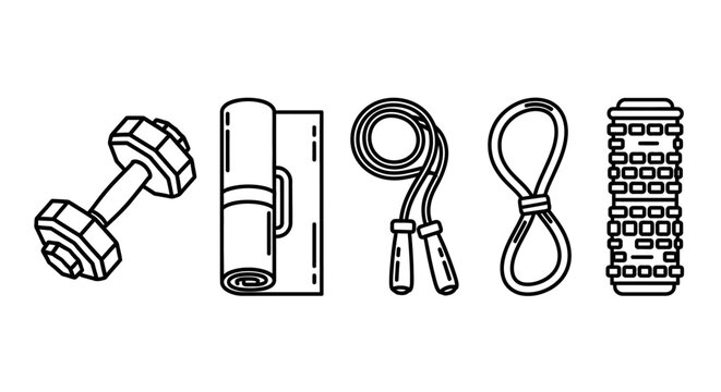 Fitness equipment collection in outline style for workout and healthy lifestyle