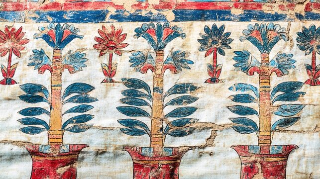 papyrus. Close-up of papyrus plant pattern from ancient Egyptian wall art. event programs, museum guides, designed for cultural heritage projects and event programs, elevates cultural identity.