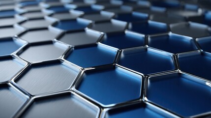 Fototapeta premium lithium. A grid of deep blue hexagonal battery cells with clean silver borders. product launch decks, UI/UX mockups, designed for data visualization dashboards and holographic UIs.