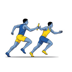 Obraz premium Athletes passing baton in relay race, teamwork and speed