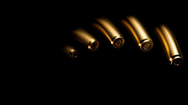 parabolic. Golden bullet casings ejected in a parabolic arc against a dark background. product launch decks, UI/UX mockups, designed for product launches and innovation pitches.