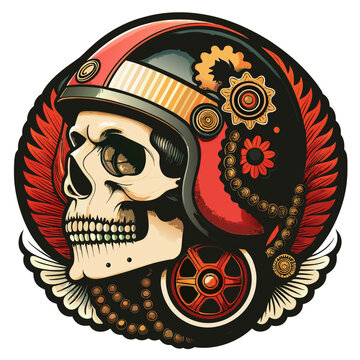 teschio con casco fiorito 02