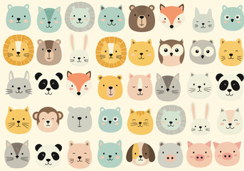 Fototapeta premium Modern decorative pattern with woodland creatures in soft and balanced colors