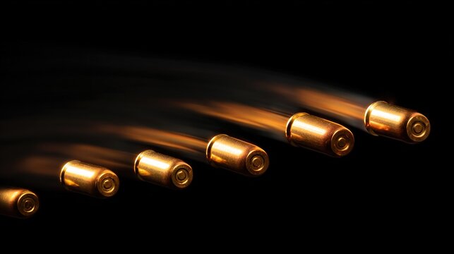 parabolic. Golden bullet casings ejected in a parabolic arc against a dark background. product launch decks, UI/UX mockups, designed for product launches and innovation pitches.
