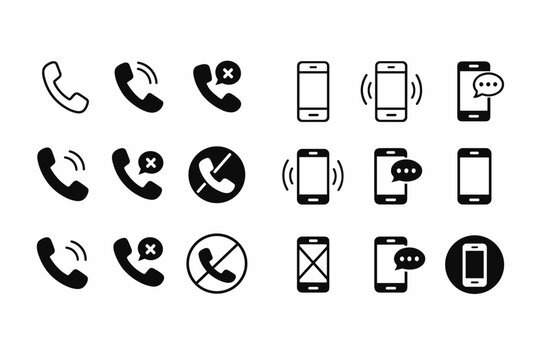  "Phone Call Icons Set - Communication Contact Symbols Vector Collection"