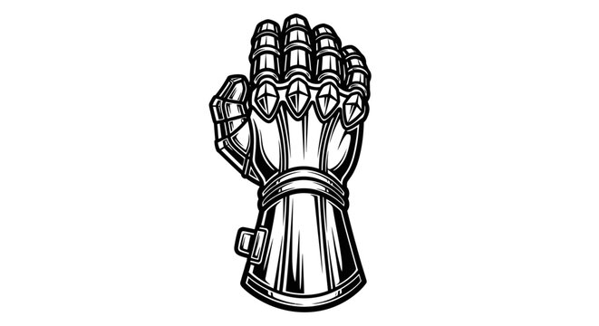 Detailed illustration of a metallic gauntlet on a white background