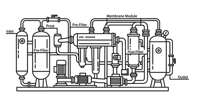Diagram of a water filtration system with labeled components and filters
