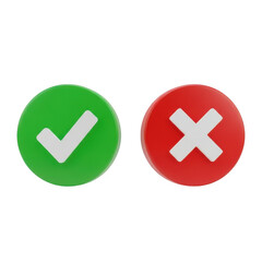 Fototapeta premium Green check mark and red cross in circular icons PNG isolated on transparent background